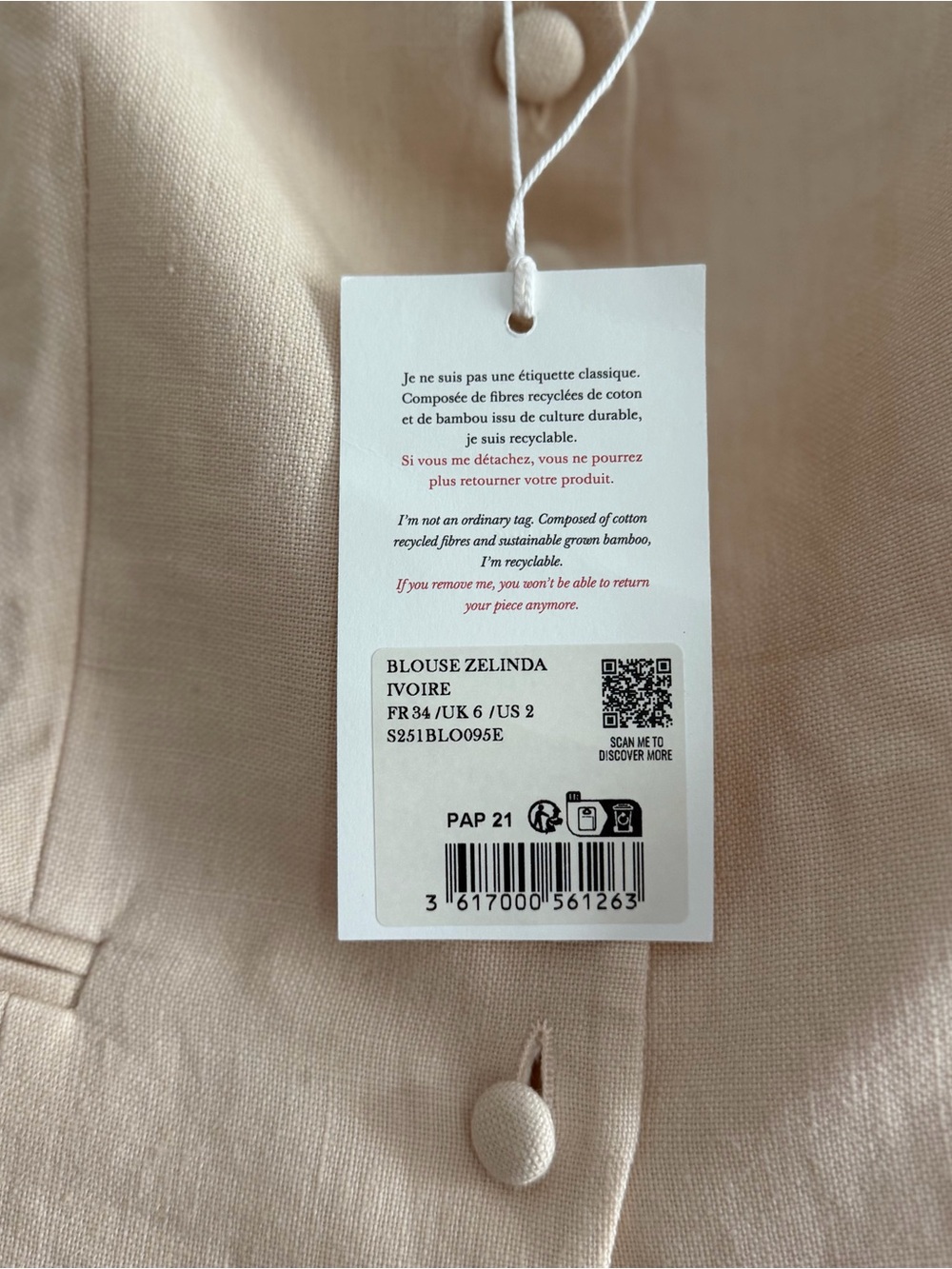 Sézane Zelinda Blouse size XS/34 NWT - Picture 7 of 8